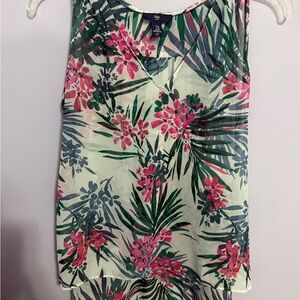 Gap Women's Floral Tropical V-neck Tank Top  - Green and Pink Flowy Sheer Vibes